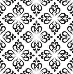 Abstract floral ornament backdrop damask style, seamless black and white royal pattern, baroque background for design, porcelain, ceramic, tile, texture, wall, paper, fabric, silk, vector illustration