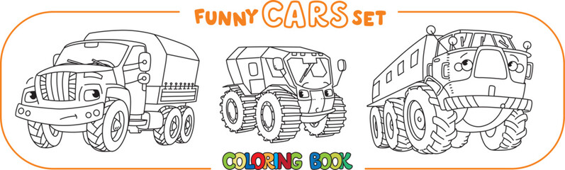 Funny heavy all terranian trucks Coloring book set