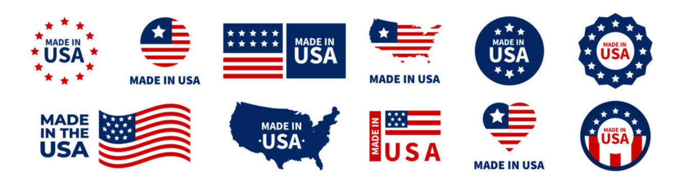 Made in the USA icons. Made in USA stamp. Patriot proud nation labels icon set. Vector illustration.
