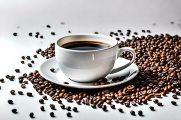 A pristine white cup brimming with aromatic coffee steals the spotlight against a minimalist white backdrop.&nbsp;Ai generated