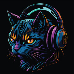 Terrible cat in headphones. Portrait - 624735082
