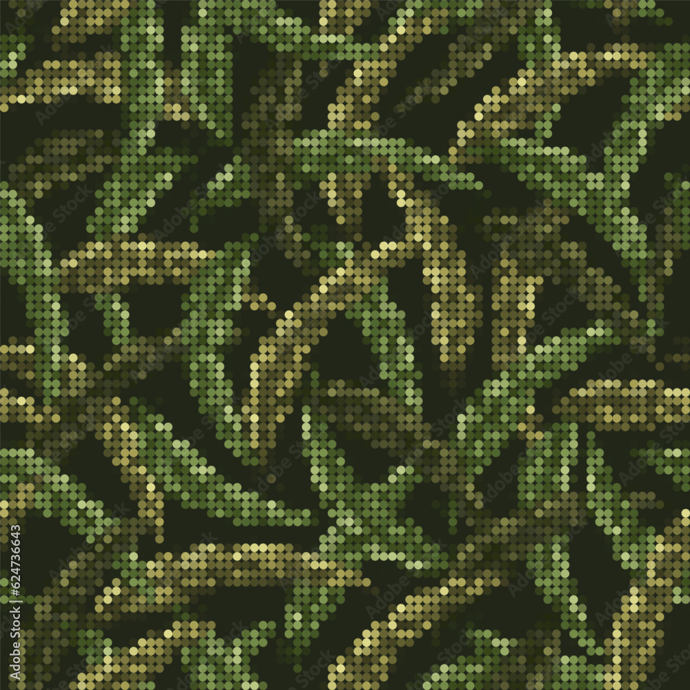 Aufkleber camouflage green pattern with leaves. pixel effect. dense composition with overlapping elements. arm