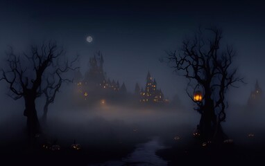 Fototapeta premium horror illustration scary background horror background ,ghost forest for halloween and atr illustration generative ai