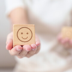Woman show Happy Smile face block, Mental health Assessment, Psychology, Health Wellness, Feedback,...