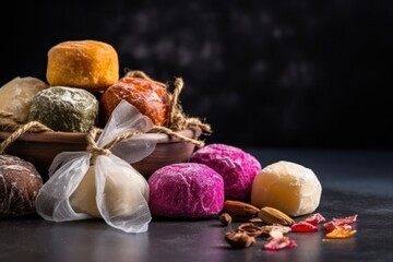 oriental sweets on dark background .copy space. Generative AI