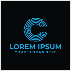 Letter C line logo icon. Stroke letter vector element.Tehnology letter logo template illustration
