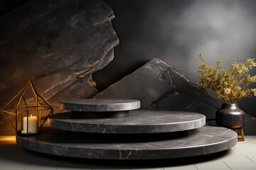 Marble and granite fusion Stone podium, background for cosmetic product Generative AI