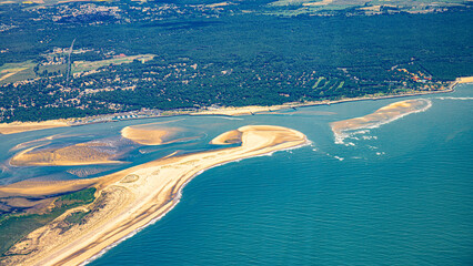 Garonne estuary soulac and Cordouan lighthouse from aerial view in France