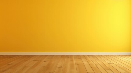 Yellow empty room with a wooden floor and wall. Free copy space background wallpaper