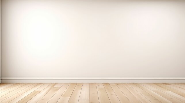 White empty room with a wooden floor and wall. Free copy space background wallpaper