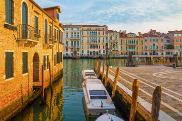 Sunrise view of beautiful Venice. Architecture and landmarks of Venice. Venice panorama, Italy