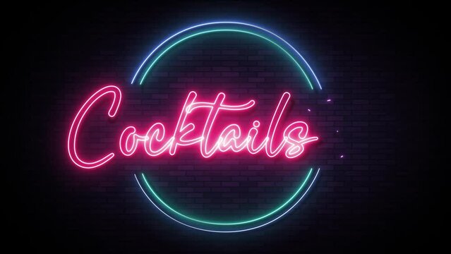 Cocktails Sign in Vibrant Neon Display