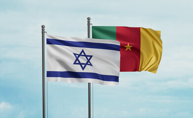 Cameroon flag and Israel flag waving together