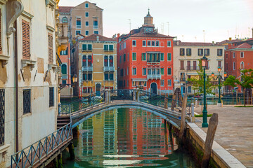 Sunrise view of beautiful Venice. Architecture and landmarks of Venice. Venice panorama, Italy