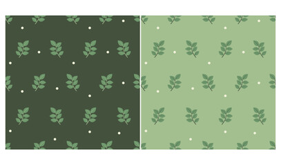 Two seamless simple patterns with leaves in green color. Vector graphic.