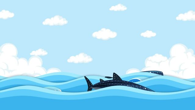 Motion Graphic of a Whale Shark Swimming in Ocean Waves