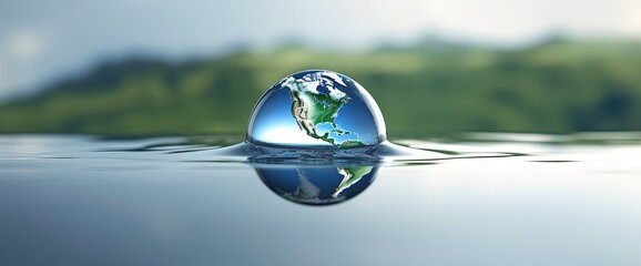glass ball reflecting the globe, horizon nature, crystal ball reflection, concept of sustainability