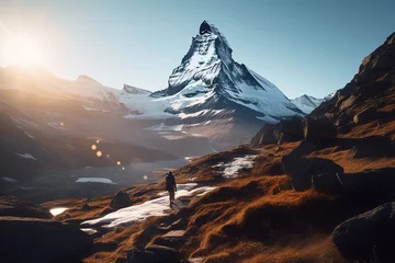 Fotobehang sunset in the mountains, matterhorn in the background, switzerland © andy_boehler