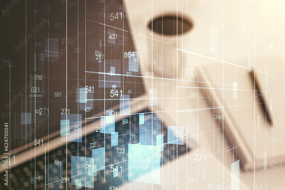 Poster abstract creative analytics data spreadsheet on modern computer background, analytics and analysis c