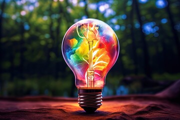 light bulb with abstract colors and shapes inside