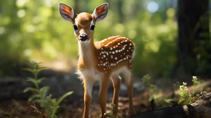 Fotobehang baby deer animal in green meadows © Hassan