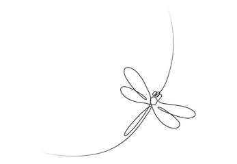 Continuous one line drawing. Flying dragonfly logo. Black and white vector illustration. Concept for logo, card, banner, poster, flyer. Premium vector. - obrazy, fototapety, plakaty