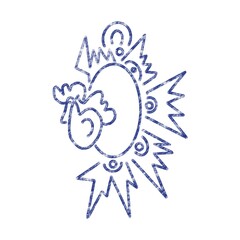 Fototapeta na wymiar Handwriting bird illustration on retro style for card, t-shirts, posters, etc. Blue symbol on white background. Cock on circle shape. Design banner.