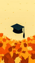 Graduation cap with autumn leaves, generative AI.