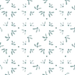 Seamless abstract floral pattern. Blue green, white. Illustration. Botanical texture. Leaves, flowers texture. Design for textile fabrics, wrapping paper, background, wallpaper, cover.