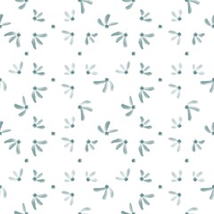 Seamless abstract floral pattern. Blue green, white. Illustration. Botanical texture. Leaves, flowers texture. Design for textile fabrics, wrapping paper, background, wallpaper, cover.