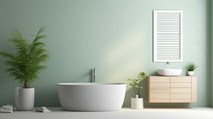 Naklejka na ściany i meble Modern bathroom interior design with green walls and a bathtub