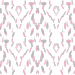 Abstract seamless geometric pattern. Simple background in grey, pink, white. Illustration. Digital brush strokes texture. Design for textile fabrics, wrapping paper, background, wallpaper, cover.