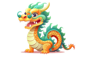 Fototapeta premium cute Chinese dragon, white isolated background PNG, cartoon style, animal designations