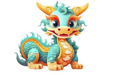 Obraz premium cute Chinese dragon, white isolated background PNG, cartoon style, animal designations