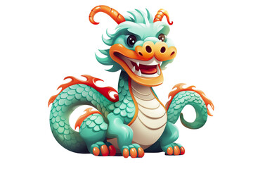 Fototapeta premium cute Chinese dragon, white isolated background PNG, cartoon style, animal designations