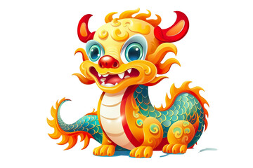 Fototapeta premium cute Chinese dragon, white isolated background PNG, cartoon style, animal designations