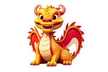 Fototapeta premium cute Chinese dragon, white isolated background PNG, cartoon style, animal designations