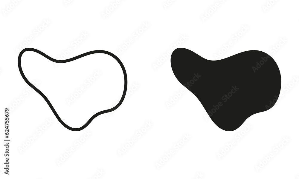 Poster abstract amoeba, random shape. amorphous splodge. organic blob line and silhouette black set. irregu