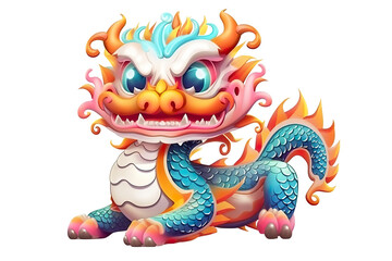 cute Chinese dragon, white isolated background PNG, cartoon style, animal designations