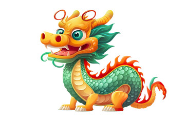 Fototapeta premium cute Chinese dragon, white isolated background PNG, cartoon style, animal designations