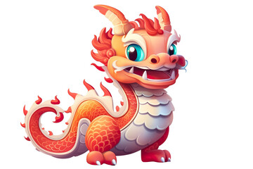 Fototapeta premium cute Chinese dragon, white isolated background PNG, cartoon style, animal designations