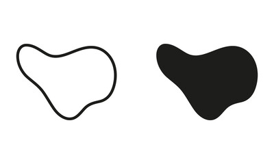 Abstract Amoeba, Random Shape. Amorphous Splodge. Organic Blob Line and Silhouette Black Set. Irregular Liquid Design Form. Asymmetric Stone, Pebble Collection. Isolated Vector Illustration