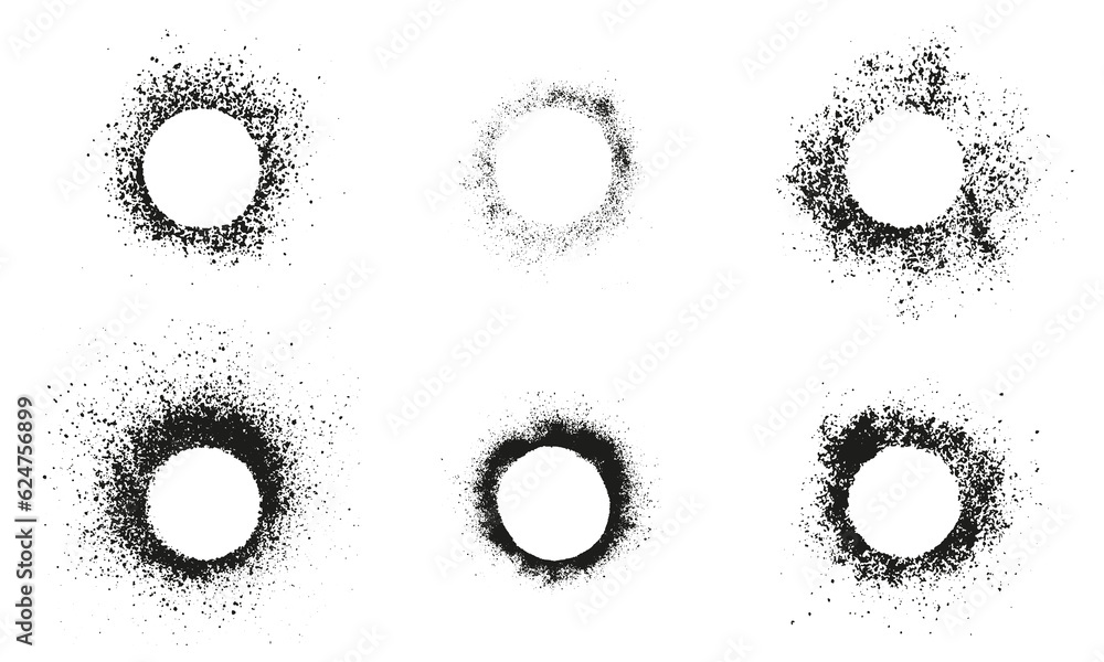 Poster spray circle splatter collection. abstract round grungy border. circular frame with rough texture se