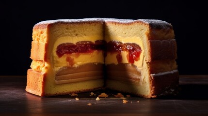 Gâteau Basque with a slice removed to reveal the inner layers