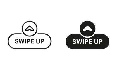 Slide Drag Button Line and Silhouette Icon Set. Action Scroll Button Pictogram. Swipe Up Button, Arrow Up Creative Symbol Collection on White Background. Isolated Vector Illustration