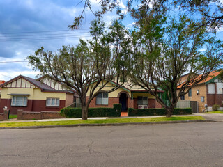 Naklejka premium Suburban residential Brick house in Sydney NSW Australia Brick terrecotta roof tiles 