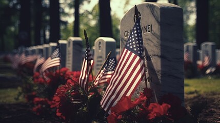 Solemn remembrance on Memorial Day. Created with Generative Ai technology.