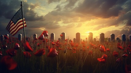 Solemn remembrance on Memorial Day. Created with Generative Ai technology.
