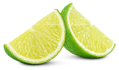 Slices of lime citrus fruit isolated on transparent background