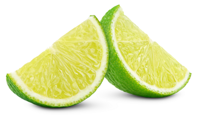 Slices of lime citrus fruit isolated on transparent background